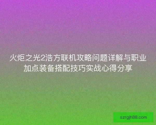火炬之光2浩方联机攻略问题详解与职业加点装备搭配技巧实战心得分享