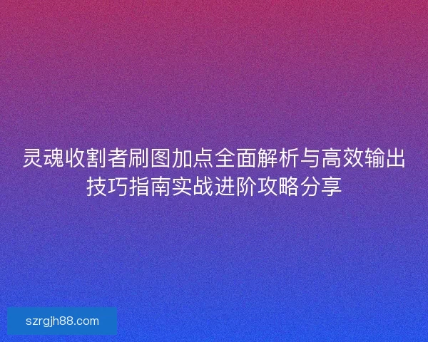 灵魂收割者刷图加点全面解析与高效输出技巧指南实战进阶攻略分享